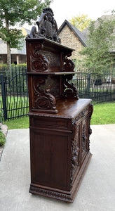 Antique French Buffet Server Sideboard Hunt Cabinet Black Forest Bookcase 19C