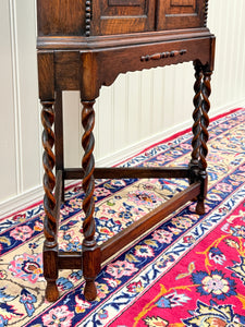 Antique English Jacobean Corner Cabinet Cupboard Storage Barley Twist Oak 1930s