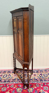 Antique English Jacobean Corner Cabinet Cupboard Storage Barley Twist Oak 1930s