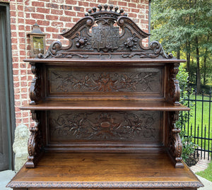 Antique French Buffet Server Sideboard Hunt Cabinet Black Forest Bookcase 19C