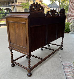 Antique English Sideboard Buffet Server Jacobean Barley Twist Oak Cabinet