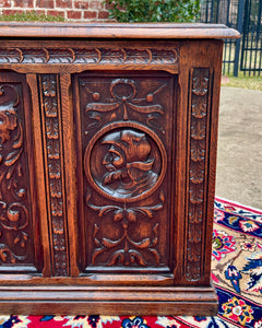 Antique English Trunk Chest Blanket Box Storage Coffer Oak c. 1900s-1920s