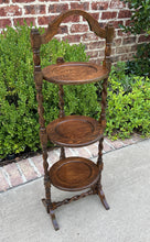 Load image into Gallery viewer, Antique English BARLEY TWIST Muffin Cake Pie Pastry Stand Display Table Oak #2