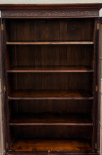 Load image into Gallery viewer, Antique English Jacobean Bookcase Bookshelf Display Cabinet Leaded Glass Oak