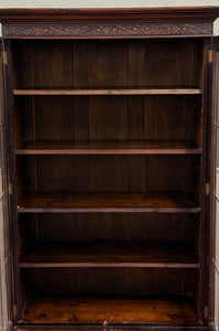 Antique English Jacobean Bookcase Bookshelf Display Cabinet Leaded Glass Oak