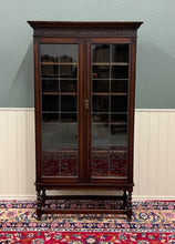Load image into Gallery viewer, Antique English Jacobean Bookcase Bookshelf Display Cabinet Leaded Glass Oak