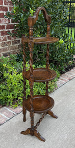 Antique English BARLEY TWIST Muffin Cake Pie Pastry Stand Display Table Oak #2