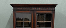 Load image into Gallery viewer, Antique English Jacobean Bookcase Bookshelf Display Cabinet Leaded Glass Oak