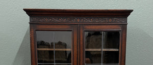 Antique English Jacobean Bookcase Bookshelf Display Cabinet Leaded Glass Oak