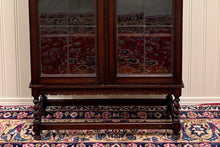 Load image into Gallery viewer, Antique English Jacobean Bookcase Bookshelf Display Cabinet Leaded Glass Oak