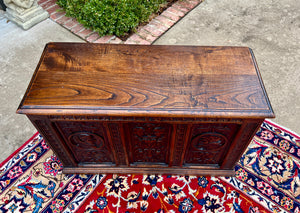 Antique English Trunk Chest Blanket Box Storage Coffer Oak c. 1900s-1920s