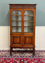 Load image into Gallery viewer, Antique English Bookcase Bookshelf Cabinet Double Door Wavy Glass Oak c.1930s