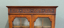 Load image into Gallery viewer, Antique English Bookcase Bookshelf Cabinet Double Door Wavy Glass Oak c.1930s