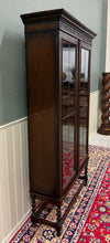 Load image into Gallery viewer, Antique English Jacobean Bookcase Bookshelf Display Cabinet Leaded Glass Oak
