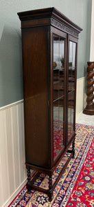 Antique English Jacobean Bookcase Bookshelf Display Cabinet Leaded Glass Oak