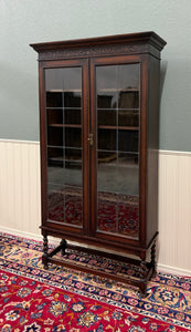 Antique English Jacobean Bookcase Bookshelf Display Cabinet Leaded Glass Oak