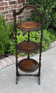 Antique English BARLEY TWIST Muffin Cake Pie Pastry Stand Display Table Oak #3
