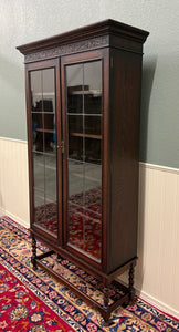Antique English Jacobean Bookcase Bookshelf Display Cabinet Leaded Glass Oak