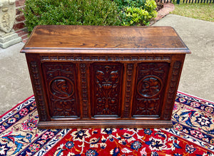 Antique English Trunk Chest Blanket Box Storage Coffer Oak c. 1900s-1920s