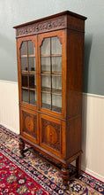 Load image into Gallery viewer, Antique English Bookcase Bookshelf Cabinet Double Door Wavy Glass Oak c.1930s