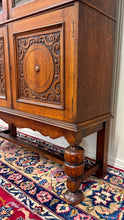 Load image into Gallery viewer, Antique English Bookcase Bookshelf Cabinet Double Door Wavy Glass Oak c.1930s