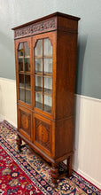 Load image into Gallery viewer, Antique English Bookcase Bookshelf Cabinet Double Door Wavy Glass Oak c.1930s