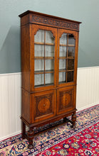 Load image into Gallery viewer, Antique English Bookcase Bookshelf Cabinet Double Door Wavy Glass Oak c.1930s