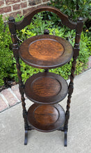 Load image into Gallery viewer, Antique English BARLEY TWIST Muffin Cake Pie Pastry Stand Display Table Oak #3
