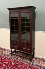 Load image into Gallery viewer, Antique English Jacobean Bookcase Bookshelf Display Cabinet Leaded Glass Oak