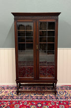 Load image into Gallery viewer, Antique English Jacobean Bookcase Bookshelf Display Cabinet Leaded Glass Oak