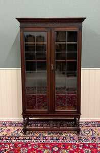 Antique English Jacobean Bookcase Bookshelf Display Cabinet Leaded Glass Oak
