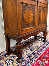 Load image into Gallery viewer, Antique English Bookcase Bookshelf Cabinet Double Door Wavy Glass Oak c.1930s