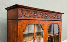 Load image into Gallery viewer, Antique English Bookcase Bookshelf Cabinet Double Door Wavy Glass Oak c.1930s