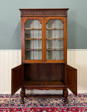Load image into Gallery viewer, Antique English Bookcase Bookshelf Cabinet Double Door Wavy Glass Oak c.1930s