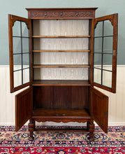 Load image into Gallery viewer, Antique English Bookcase Bookshelf Cabinet Double Door Wavy Glass Oak c.1930s