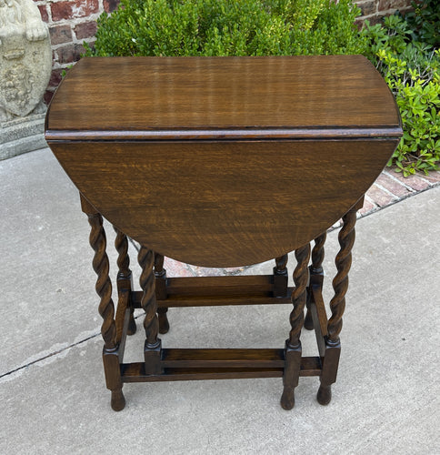 Antique English Table Drop Leaf Gateleg PETITE Barley Twist Oak OVAL