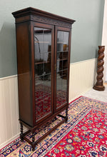 Load image into Gallery viewer, Antique English Jacobean Bookcase Bookshelf Display Cabinet Leaded Glass Oak