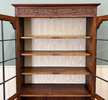 Load image into Gallery viewer, Antique English Bookcase Bookshelf Cabinet Double Door Wavy Glass Oak c.1930s