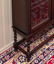 Load image into Gallery viewer, Antique English Jacobean Bookcase Bookshelf Display Cabinet Leaded Glass Oak
