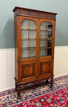 Load image into Gallery viewer, Antique English Bookcase Bookshelf Cabinet Double Door Wavy Glass Oak c.1930s