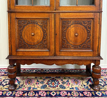 Load image into Gallery viewer, Antique English Bookcase Bookshelf Cabinet Double Door Wavy Glass Oak c.1930s