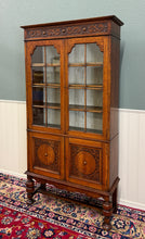 Load image into Gallery viewer, Antique English Bookcase Bookshelf Cabinet Double Door Wavy Glass Oak c.1930s