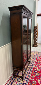 Antique English Jacobean Bookcase Bookshelf Display Cabinet Leaded Glass Oak