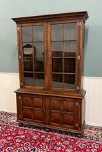 Load image into Gallery viewer, Antique English Large Bookcase Bookshelf Cabinet Double Door Glass Oak c. 1910s