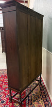 Load image into Gallery viewer, Antique English Jacobean Bookcase Bookshelf Display Cabinet Leaded Glass Oak