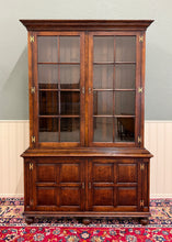 Load image into Gallery viewer, Antique English Large Bookcase Bookshelf Cabinet Double Door Glass Oak c. 1910s