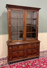 Load image into Gallery viewer, Antique English Large Bookcase Bookshelf Cabinet Double Door Glass Oak c. 1910s