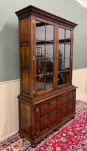 Load image into Gallery viewer, Antique English Large Bookcase Bookshelf Cabinet Double Door Glass Oak c. 1910s