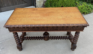 Antique French Writing Desk Barley Twist Sofa Table Entry Hall Table Carved Oak