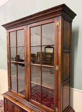 Load image into Gallery viewer, Antique English Large Bookcase Bookshelf Cabinet Double Door Glass Oak c. 1910s